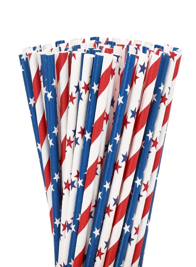 Whaline 200Pcs Independence Day Paper Straws Star Stripe Disposable Straws Red Blue White Drinking Well Crafted Straws for Juices Shakes Cocktail 4th of July Decoration Patriotic Party Event Supplies - Image 1